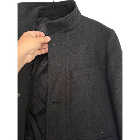 Zara Mens Charcoal Gray Wool Blend Zip Button High Neck Trench Coat Size Medium - Picture 5 of 16